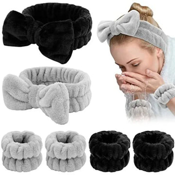 Wash Face Headbands For Women Coral Fleece Hair Bands Cuff Waterproof Bands Absorbent Wristbands Head Band Hair Accessories Set