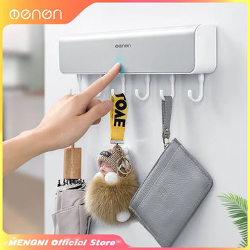 MENGNI-Wall-Mounted Storage Rack Storage Box with Hook for Bathroom Door Punch-Free Clothes Key Organizer Bathroom Accessories