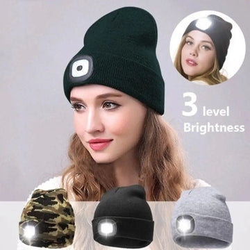 LED Lighted Beanie Cap USB Rechargeable Flashlight LED Beanies Knit Hat Hunting Camping Running Hat Outdoor Fishing Caps